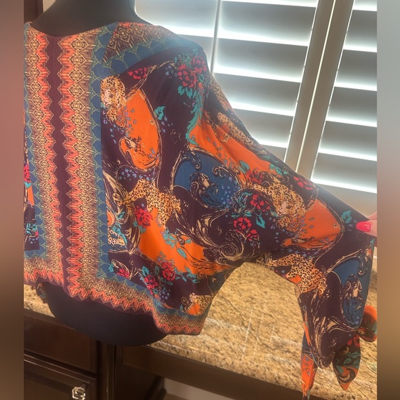 Free People | Boho Leopard Print Tie-Sleeve Blouse | Size Small - Picture 5 of 11